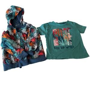 Boboli full zip jacket sz 2 removable hood tropical tales print shirt surf wave